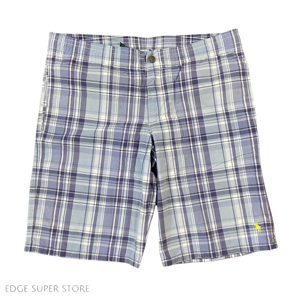 Polo Ralph Lauren Purple White Plaid Swim Trunks Surf Board Pool Shorts Medium